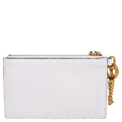 Pre Owned حافظة بطاقات/محفظة عملات معدنية فالنتينو جلد أبيض مزينة شعار الماركة حرف ڨي