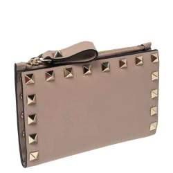 Pre Owned حافظة بطاقات ومحفظة عملات معدنية فالنتينو مرصع روكستد جلد روز كواترز