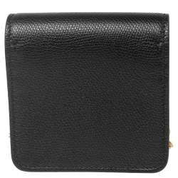 Pre Owned Valentino Black Grained Leather VLogo Compact Wallet On Chain