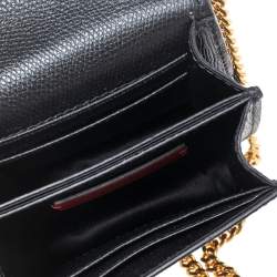 Pre Owned Valentino Black Grained Leather VLogo Compact Wallet On Chain