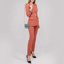 Pre Owned Valentino Blue Grained Leather VLogo Compact Wallet On Chain