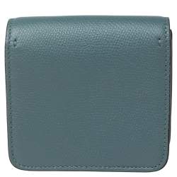 Pre Owned Valentino Blue Grained Leather VLogo Compact Wallet On Chain