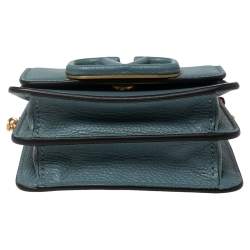 Pre Owned Valentino Blue Grained Leather VLogo Compact Wallet On Chain