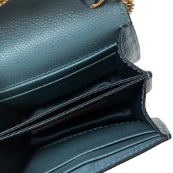 Pre Owned Valentino Blue Grained Leather VLogo Compact Wallet On Chain