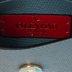 Pre Owned Valentino Blue Grained Leather Mini VLogo Chain Pouch
