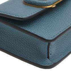 Pre Owned Valentino Blue Grained Leather Mini VLogo Chain Pouch