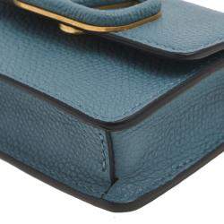 Pre Owned Valentino Blue Grained Leather Mini VLogo Chain Pouch