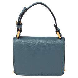 Pre Owned Valentino Blue Grained Leather Mini VLogo Chain Pouch