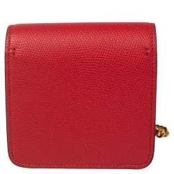 Pre Owned Valentino Red Grained Leather VLogo Compact Wallet On Chain