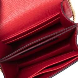 Pre Owned Valentino Red Grained Leather VLogo Compact Wallet On Chain