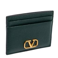 Pre Owned محفظة بطاقات فالنتينو شعار في جلد أخضر