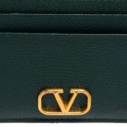 Pre Owned محفظة بطاقات فالنتينو شعار في جلد أخضر