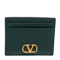 Pre Owned محفظة بطاقات فالنتينو شعار في جلد أخضر