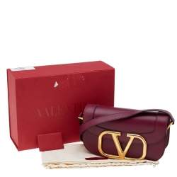 Valentino Burgundy Leather VLogo Supervee Crossbody Bag