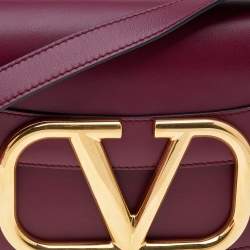 Valentino Burgundy Leather VLogo Supervee Crossbody Bag