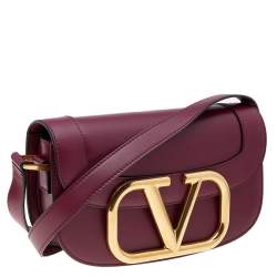 Valentino Burgundy Leather VLogo Supervee Crossbody Bag