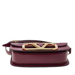 Valentino Burgundy Leather VLogo Supervee Crossbody Bag