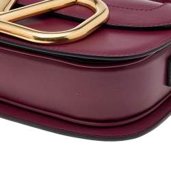 Valentino Burgundy Leather VLogo Supervee Crossbody Bag