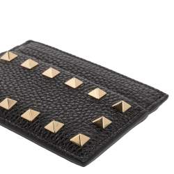 Pre Owned حافظة بطاقات فالنتينو جلد محبب أسود مرصع روكستد