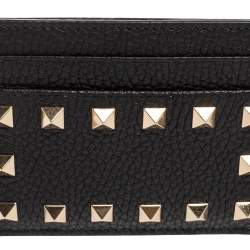 Pre Owned حافظة بطاقات فالنتينو جلد محبب أسود مرصع روكستد