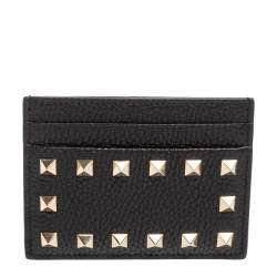 Pre Owned حافظة بطاقات فالنتينو جلد محبب أسود مرصع روكستد