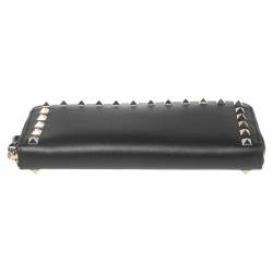 Pre Owned Valentino Black Leather Rockstud Zip Around Wallet