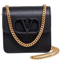 Pre Owned حقيبة كتف فالنتينو ڨيسلينغ جلد أسود صغيرة