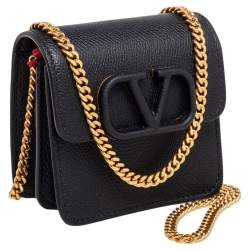 Pre Owned حقيبة  كتف فالنتينو ڨيسلينغ جلد أسود صغيرة
