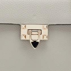 Pre Owned Valentino Grey Leather Small Rockstud Top Handle Bag
