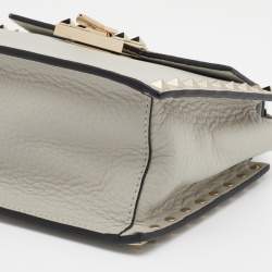 Pre Owned Valentino Grey Leather Small Rockstud Top Handle Bag