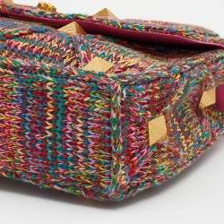 Pre Owned Valentino Multicolored Woven Cotton Fabric Large Roman Stud Top Handle Bag 