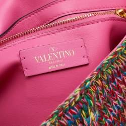 Pre Owned Valentino Multicolored Woven Cotton Fabric Large Roman Stud Top Handle Bag 