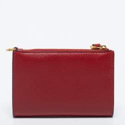 Pre Owned Valentino Red Saffiano Leather Rockstud Twist Lock Zip Wallet 