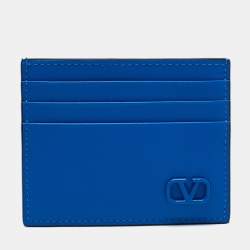 Pre Owned Valentino Blue Leather Vlogo Card Holder