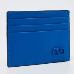 Pre Owned Valentino Blue Leather Vlogo Card Holder