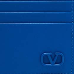 Pre Owned Valentino Blue Leather Vlogo Card Holder