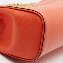 Pre Owned Valentino Orange Leather Rockstud Logo Plaque Clutch