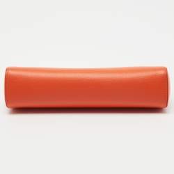 Pre Owned Valentino Orange Leather Rockstud Logo Plaque Clutch