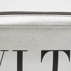 Valentino Silver Leather VLTN Clutch