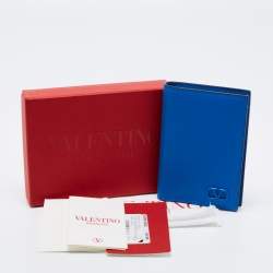 Pre Owned Valentino Blue Leather VLogo Card Case