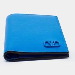 Pre Owned Valentino Blue Leather VLogo Card Case