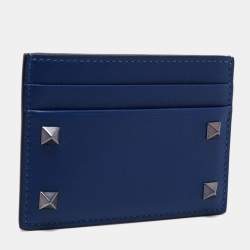 Pre Owned Valentino Blue Leather Rockstud Card Holder