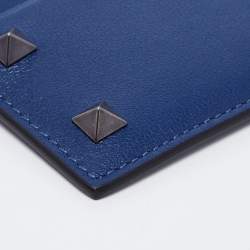 Pre Owned Valentino Blue Leather Rockstud Card Holder