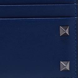 Pre Owned Valentino Blue Leather Rockstud Card Holder