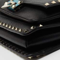 Pre Owned Valentino Black Leather Rockstud Flap Top Handle Bag