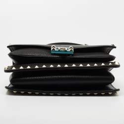 Pre Owned Valentino Black Leather Rockstud Flap Top Handle Bag
