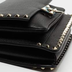 Pre Owned Valentino Black Leather Rockstud Flap Top Handle Bag