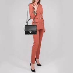 Pre Owned Valentino Black Leather Rockstud Flap Top Handle Bag