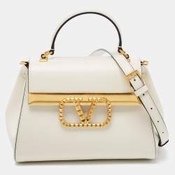 Pre Owned Valentino Off White Leather Small Alcove Top Handle Bag