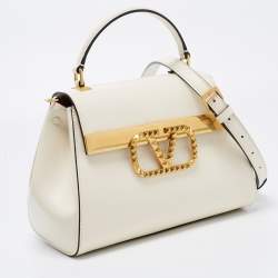Pre Owned Valentino Off White Leather Small Alcove Top Handle Bag